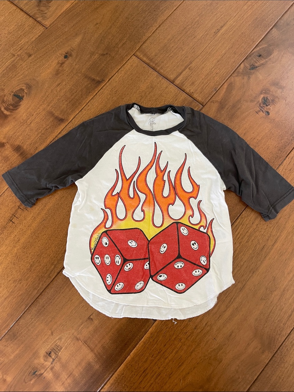 Lauren Moshi Kids Raglan Tee with Red Dice & Flame Print- Flaws noted